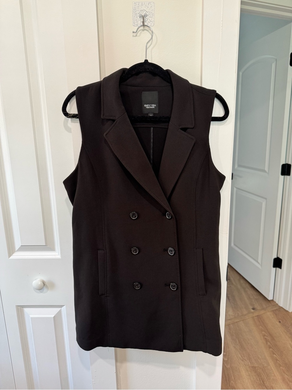 Simply Vera Vera Wang Sleeveless Double-Breasted Black Vest